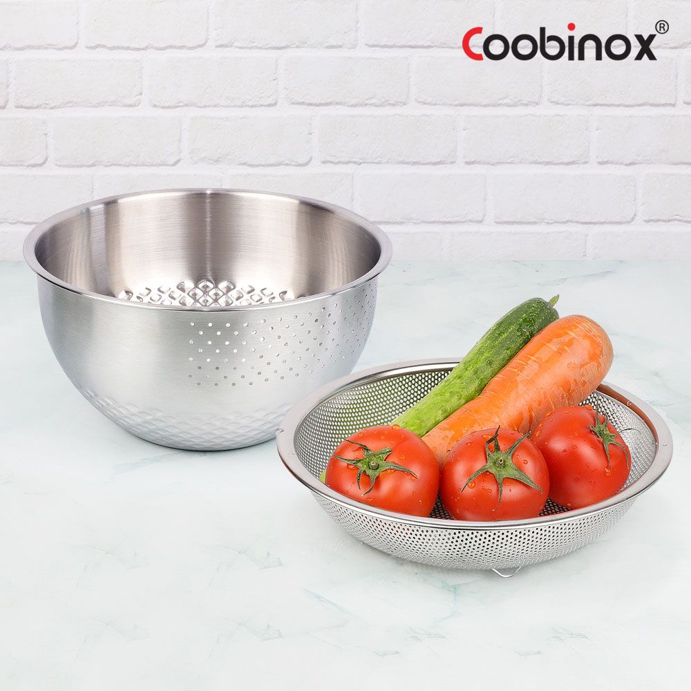 Coobinox® Artware Stainless Steel Deep Rice Washer & Low-Profile Colander 2-Piece Set (CO-73-04)